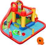 Honey Joy 7-in-1 inflatable water slide front view in a sunny backyard