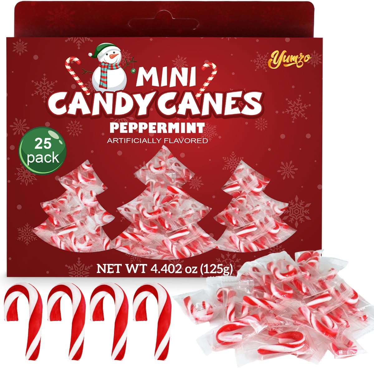 Yumzo Christmas Mini Candy Canes front view festive holiday packaging