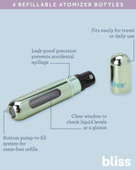 Bliss leak proof mini travel spray kit packed in a purse.