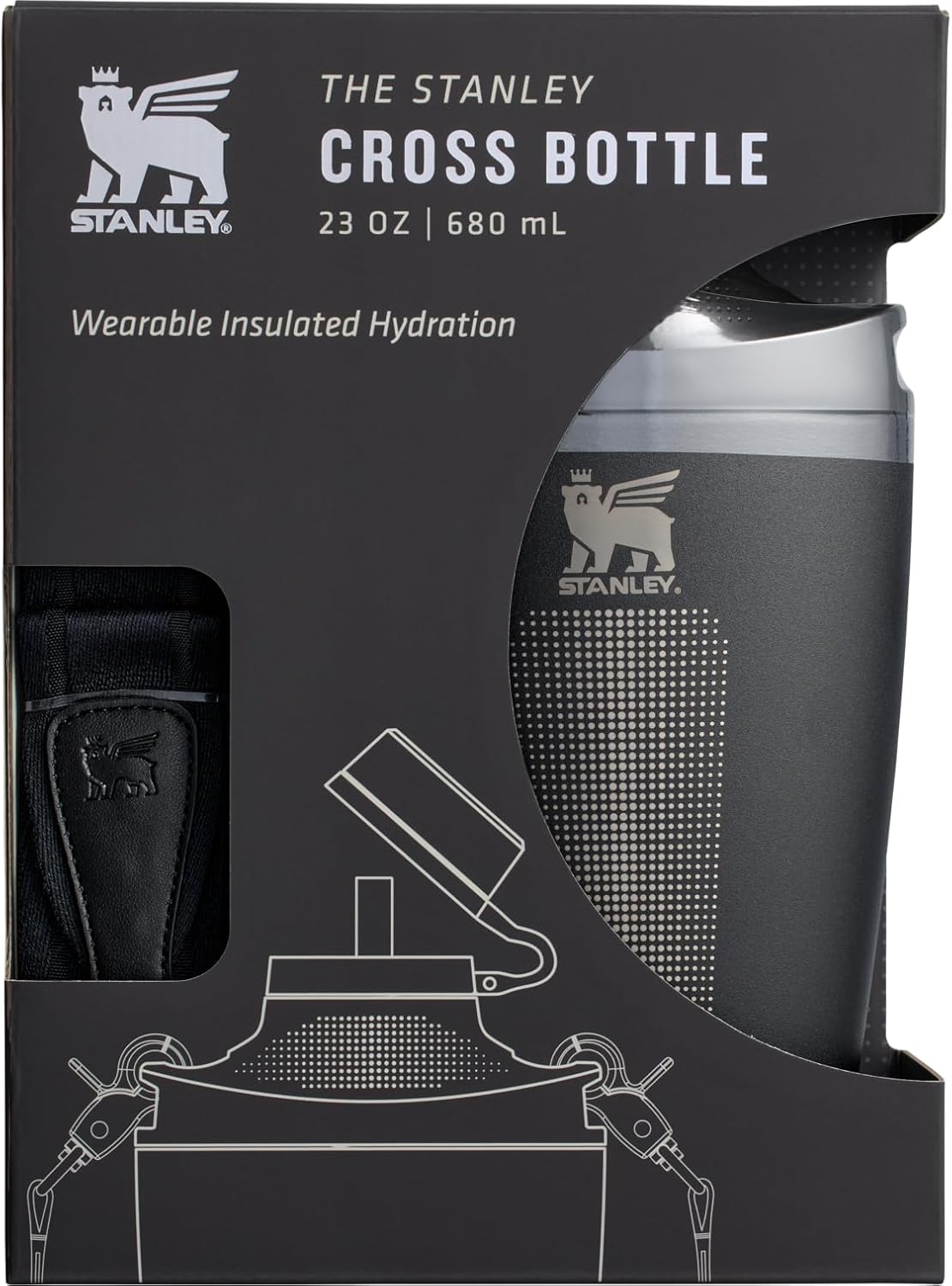 Stanley Cross Bottle 23 Ounce Black removable straw and cap details