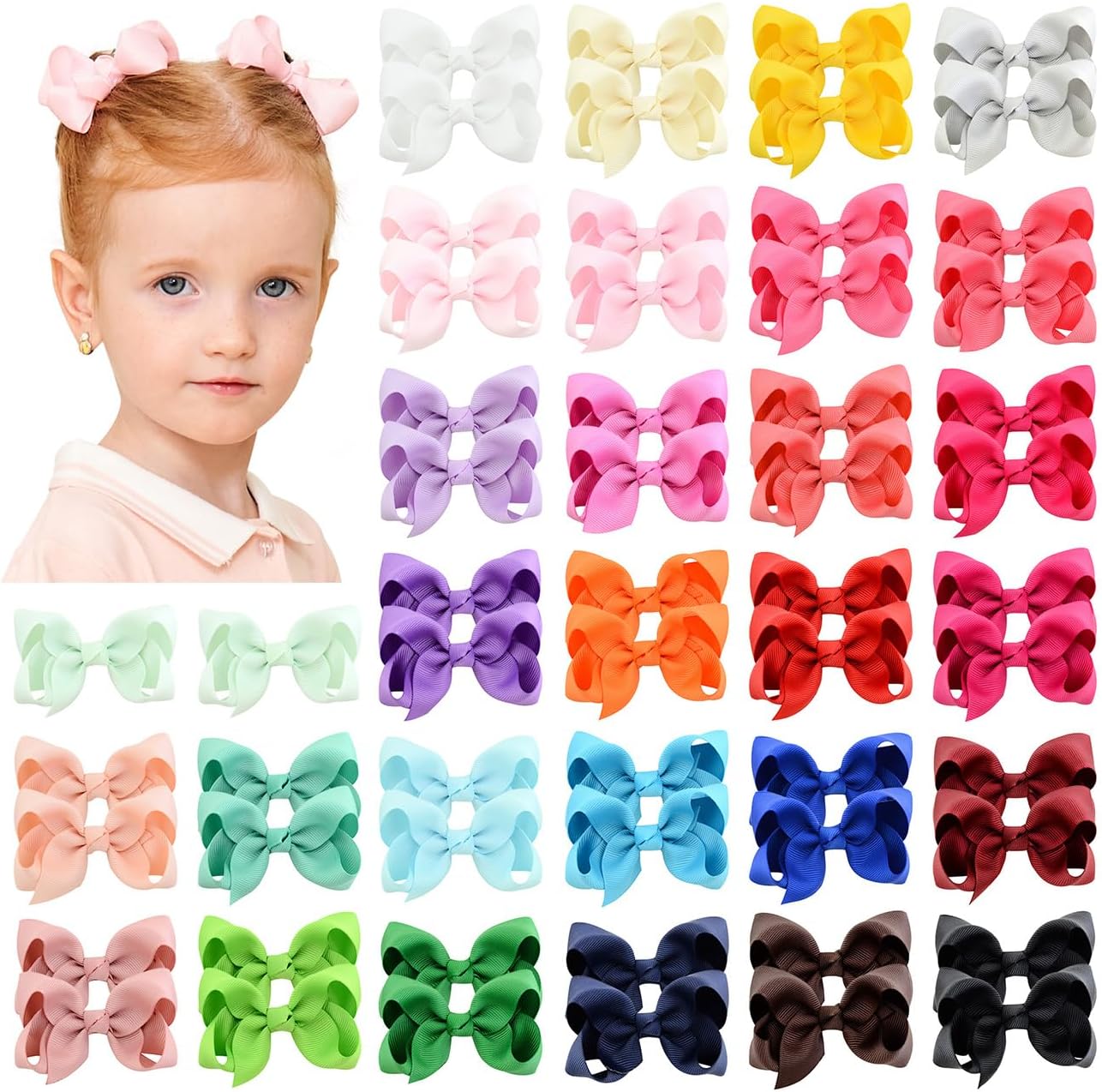 Choicbaby 58 piece grosgrain ribbon pinwheel hair bows set front view