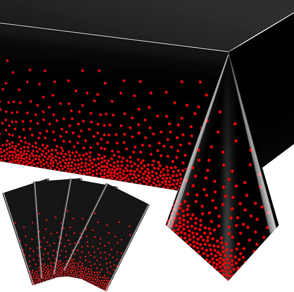 FunnyPars Red and Black Dot Plastic Tablecloth 4 Pack front view