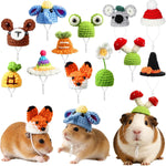 Silkfly 12 pieces mini hamster hats front view showcasing colorful hand knitted small animal costume caps.
