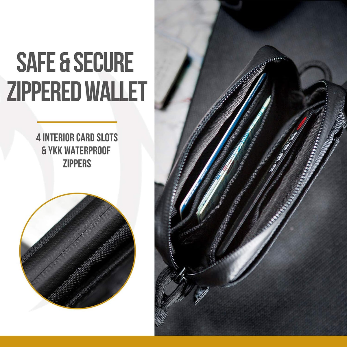 OneTigris tactical wallet attached to backpack gear loop