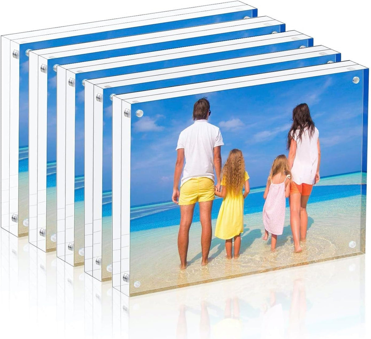 Meetu Acrylic Picture Frame 4x6,Clear Freestanding Double Sided 20mm Thickness Frameless Magnetic Photo Frames Desktop Display with Gift Box Package(5 Pack) - Image 12