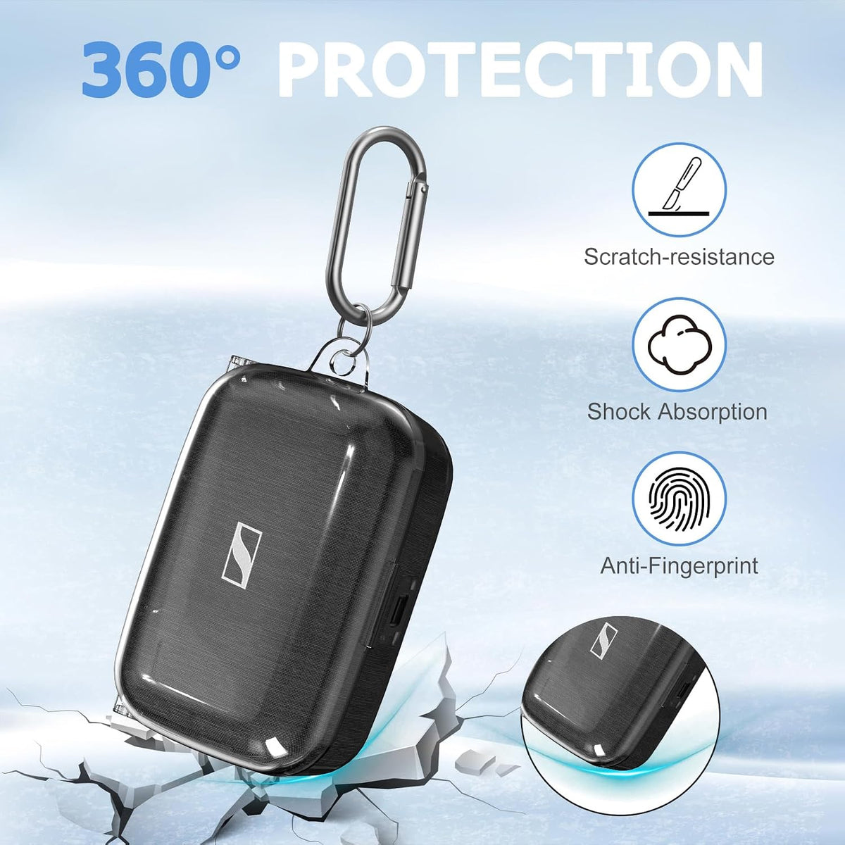 Close-up of precise charging port cutout on Pucgue earbud case