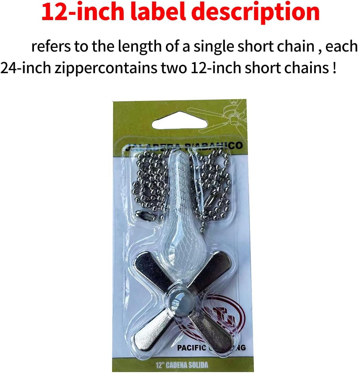 Nickel plated metal chain with fan and light bulb pendants