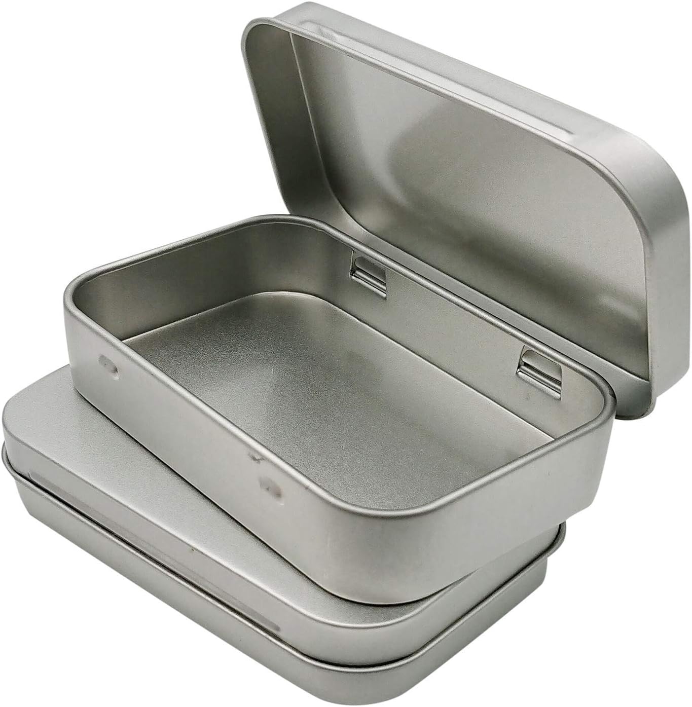Hulless small hinged tin box front view