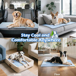 Dog cooling mat inside a metal dog crate