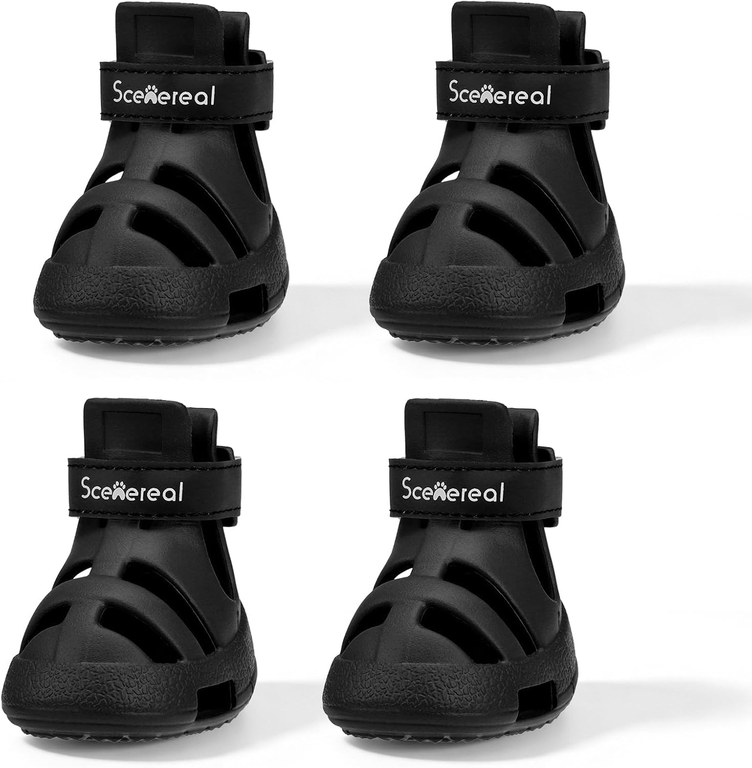 Scenereal dog shoes for hot pavement black front view