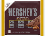 Six pack of premium American Hershey's milk chocolate with almonds snack bars.