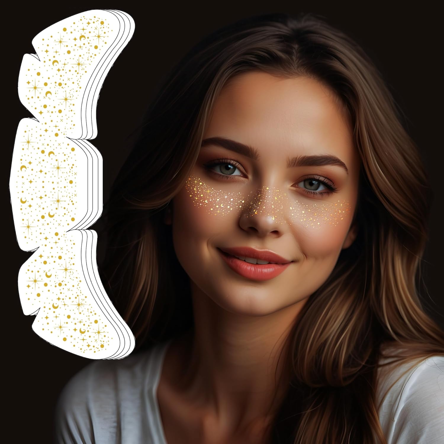 Backtopeia 4pcs metallic gold glitter freckles tattoos for face makeup and festival accessories