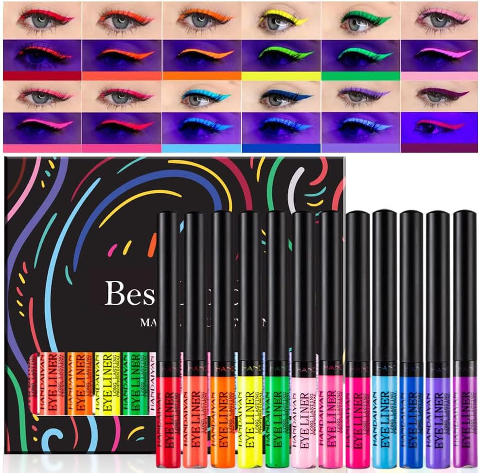 BestLand 12 Colors Matte Liquid Eyeliner Set C front view showcasing twelve colorful neon bottles.