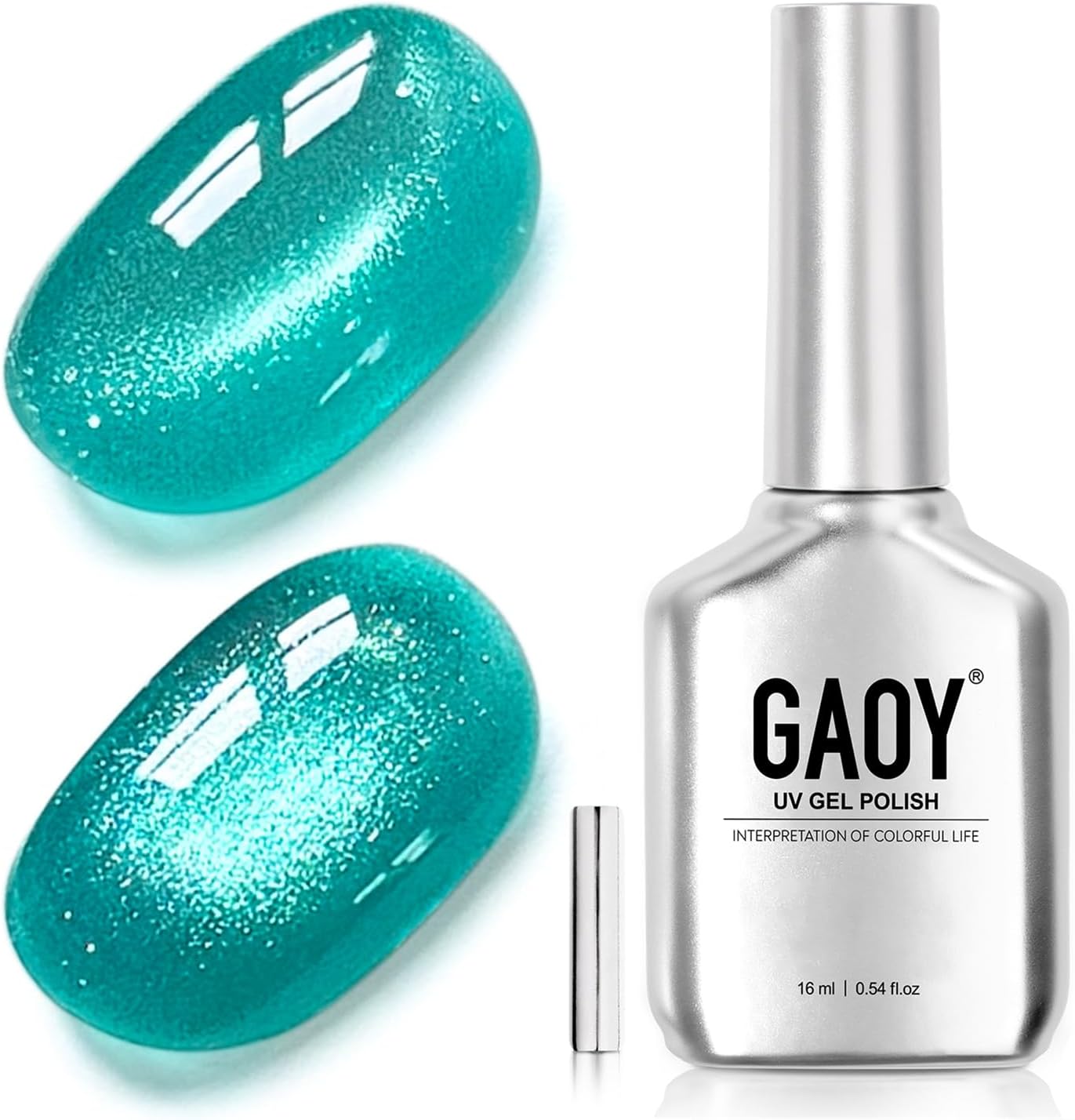 GAOY Blue Green Cat Eye Gel Nail Polish, 16ml Holographic Glitter Gel with Magnet, Reflective Translucent UV Light Cure for Nail Art DIY, 4396 Turquoise Teal - Image 1