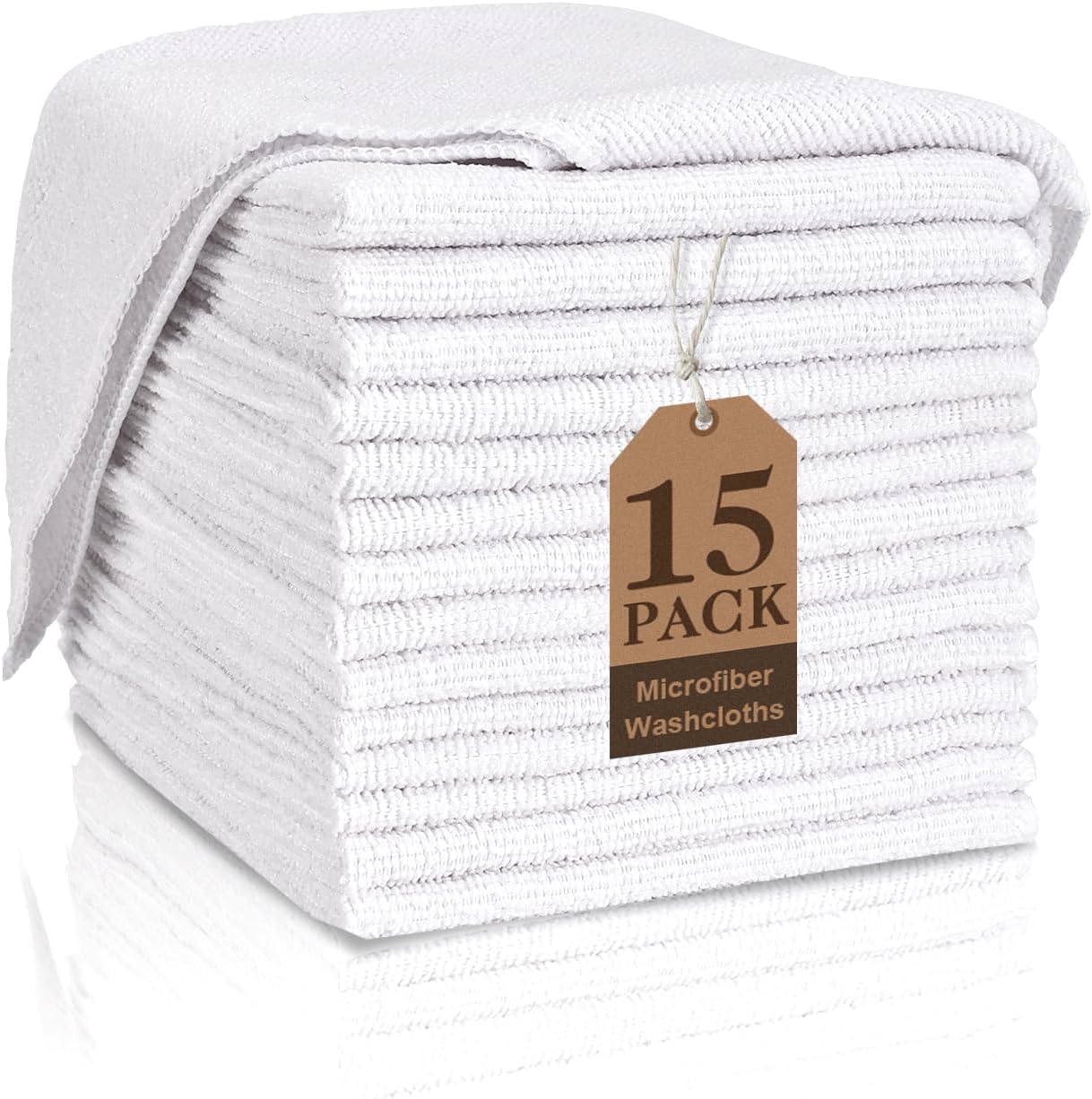 Teawoo white microfiber washcloths 15 pack front view