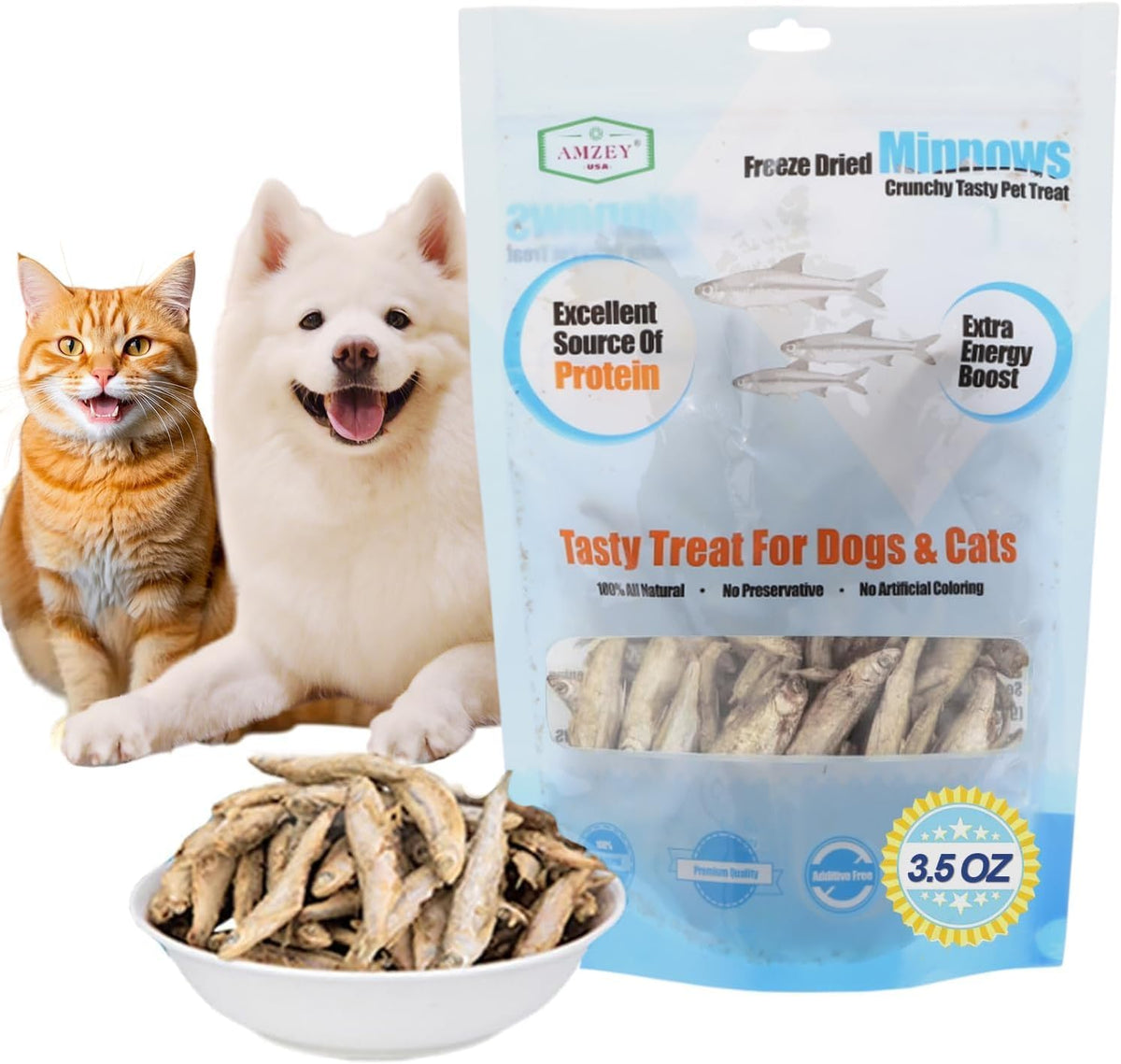Amzey 3.5oz Minnows Dog Treats - Freeze Dried Minnows Cat Treats - High Protein & Premium Quality Training Treats - Bulk Package (1.6" to 2.8" Length Each) - Image 7