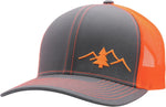 Lindo trucker hat close up of embroidered mountain graphic detail