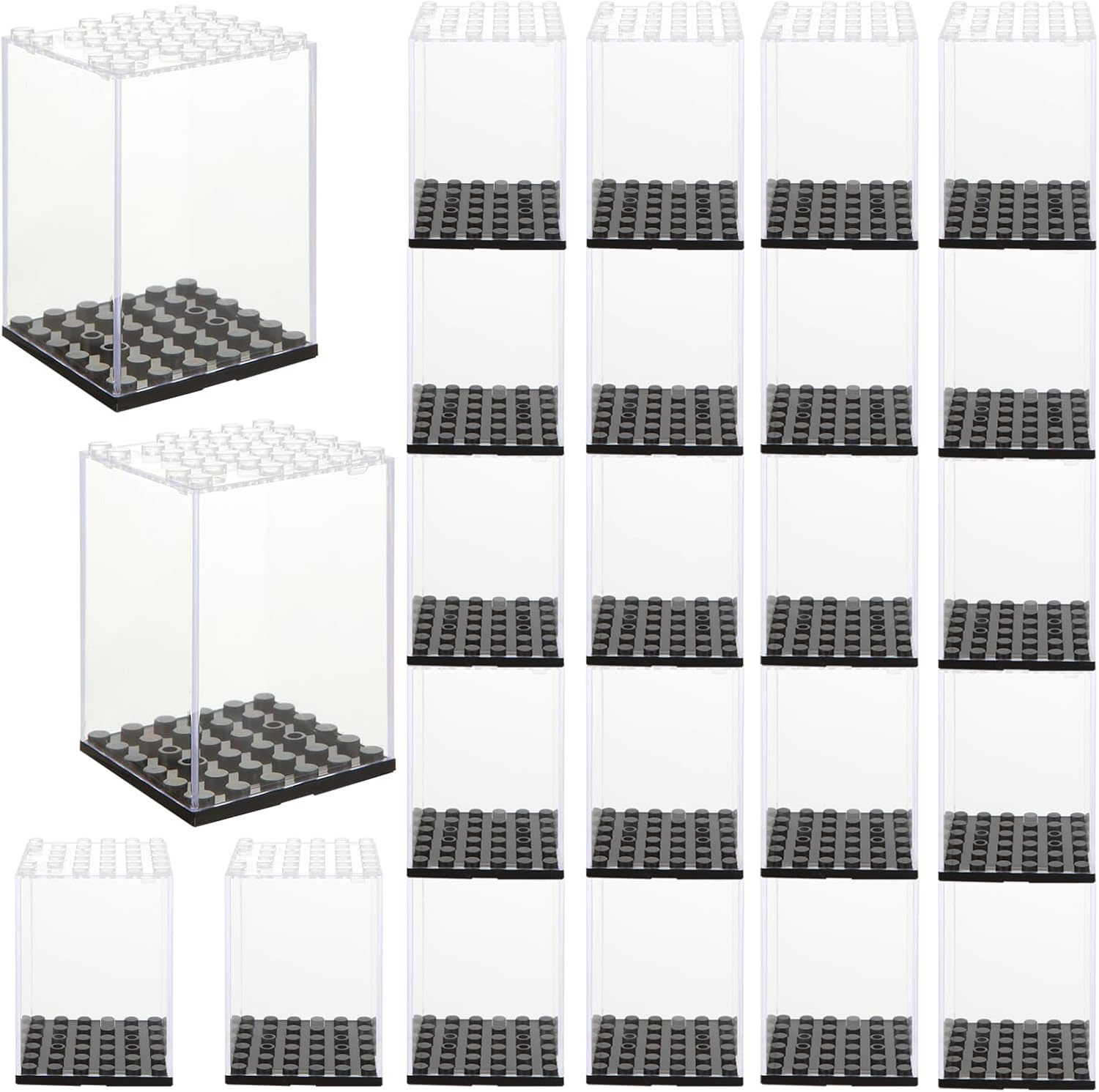 Muxhel 24 Pcs acrylic minifigure display case front view for collectibles