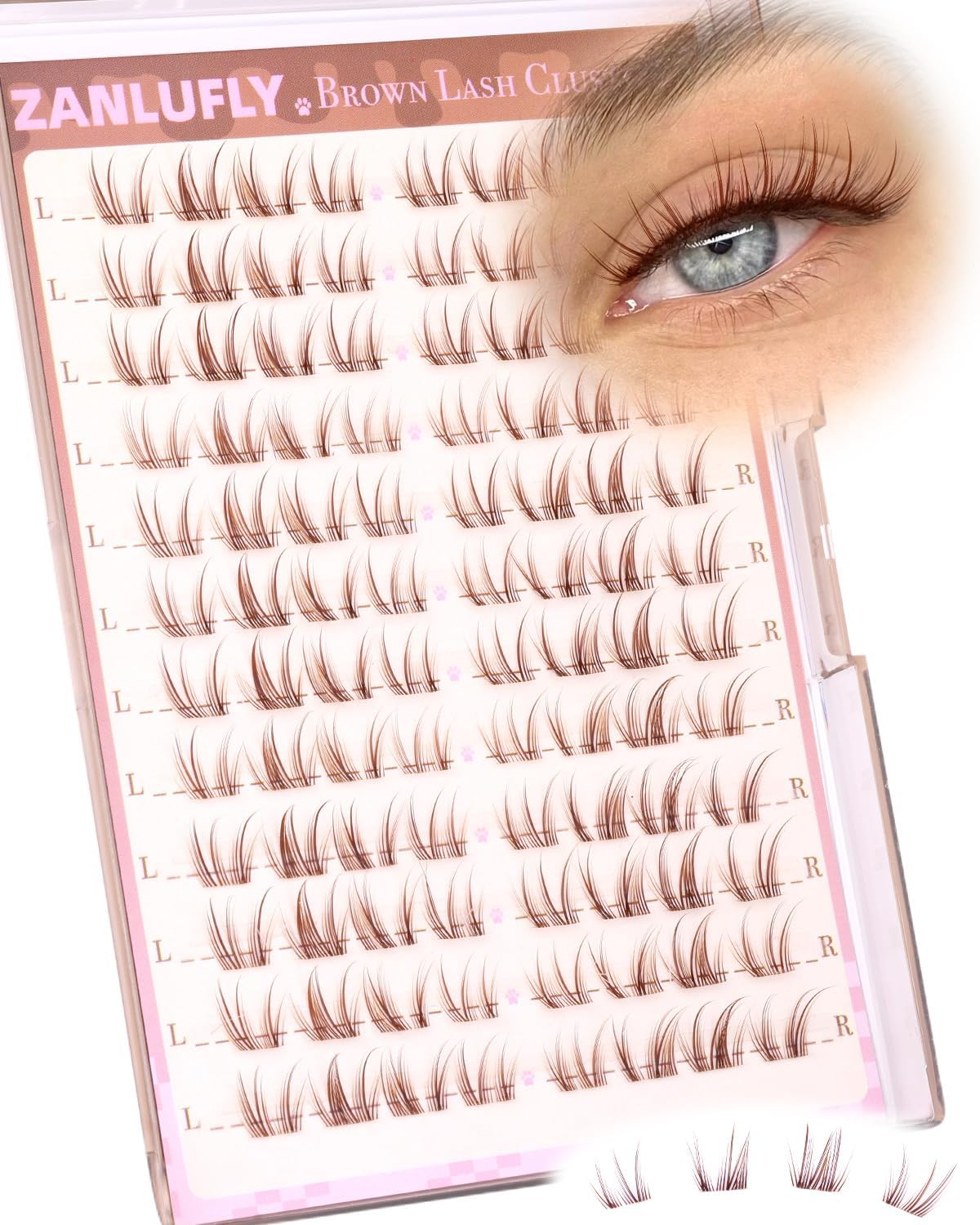 Ultra Natural Lash Clusters Brown Eyelash Clusters 8-11MM Short Cluster Lashes Wide Band Lash Extension Dark Brown Cluster Eyelash Extensions Left & Right Cat Eye Individual Lashes by ZANLUFLY - Image 1