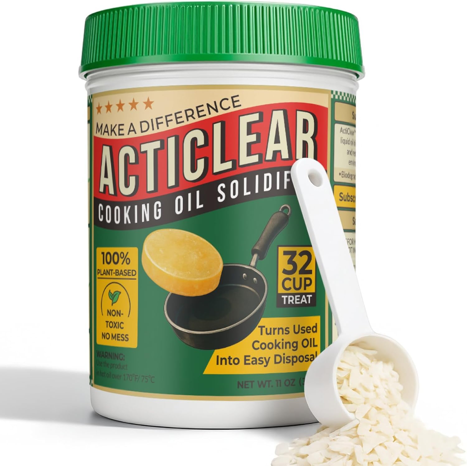 Acticlear Cooking Oil Solidifier 11 ounce front view for kitchen grease management.