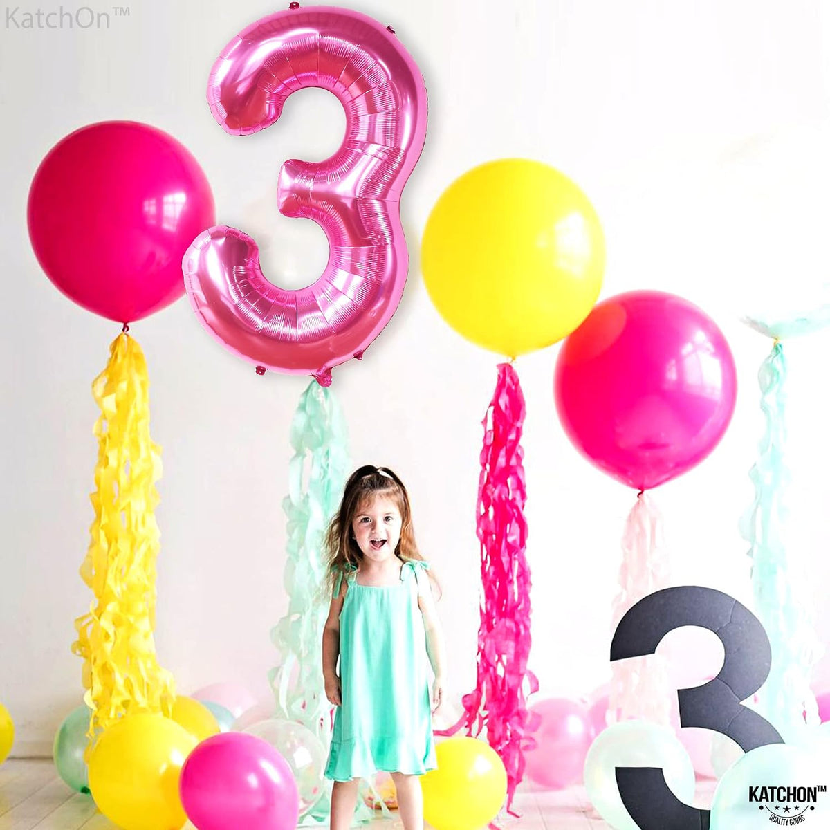 KatchOn 40 inch pink numeral 3 party supply