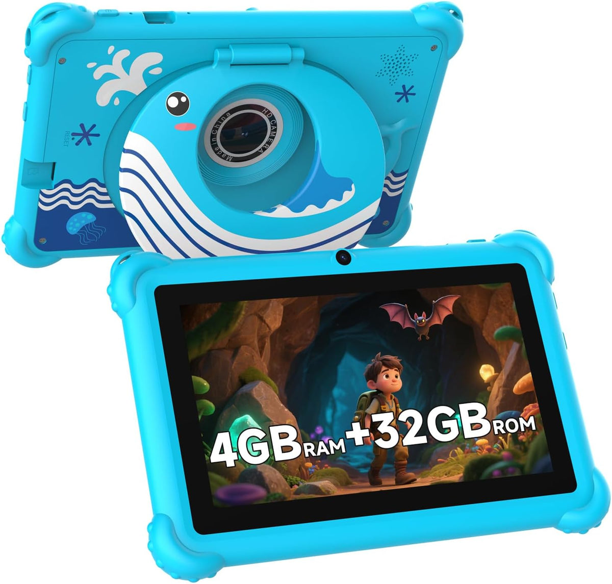 Aheadthink 7 inch kids tablet front view with blue case
