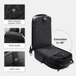LEVEL8 backpack top view displaying steel-braided handle and quick-access pocket.
