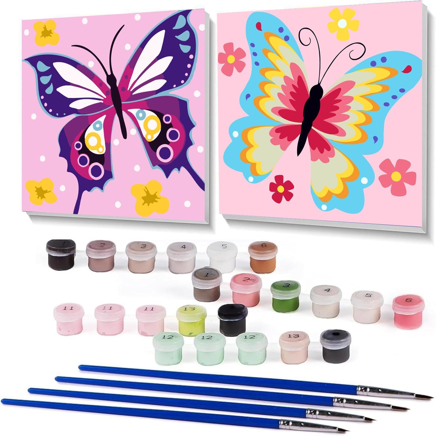 Askkqtx Butterfly Paint By Number for kids front view showing two framed canvases