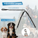Sucegi no tangle dual dog walking lead laying flat to display entire hardware assembly.