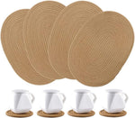 Wenfome oval jute woven placemats and coasters set front view