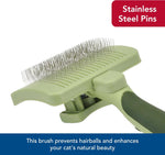 Retracted stainless steel pins showing easy clean feature of Coastal pet brush.