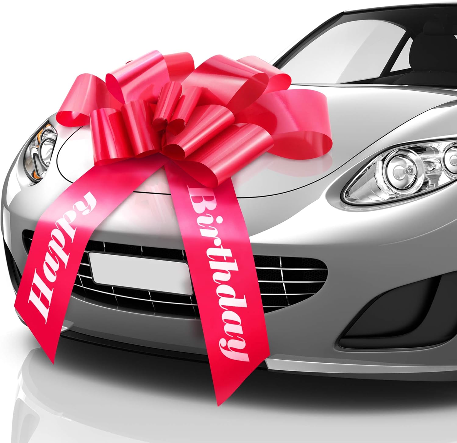 Zoe Deco Happy Birthday Car Bow front view on vehicle bonnet
