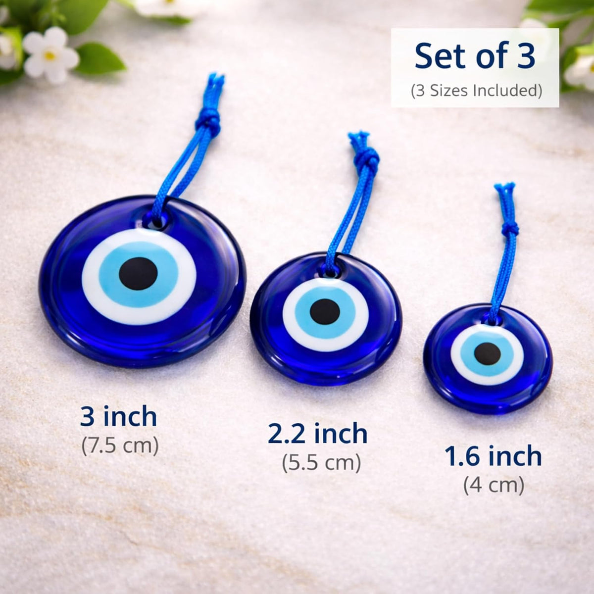 Erbulus Turkish Blue Evil Eye Wall Hanging close up of nazar beads