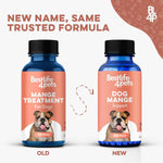 USA imported puppy mange relief pellets being mixed into dog food kibble.