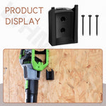 Installed wall mount bracket holding cordless leaf blower securely
