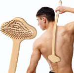 NURENDER oversized back scratcher front view showing long curved bamboo handle and wide cloud head