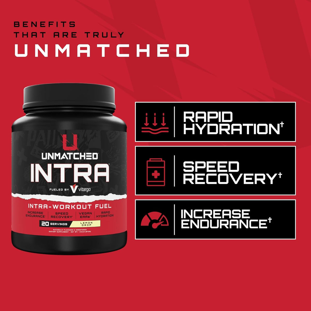 Unmatched Intra Workout Powder | Carbohydrate, Electrolyte, L-Glutamine, & Vegan EAA Mix | for Hydration & Endurance | Natural Flavors & Sweeteners | 20 Servings (Lemon Drop) - Image 4