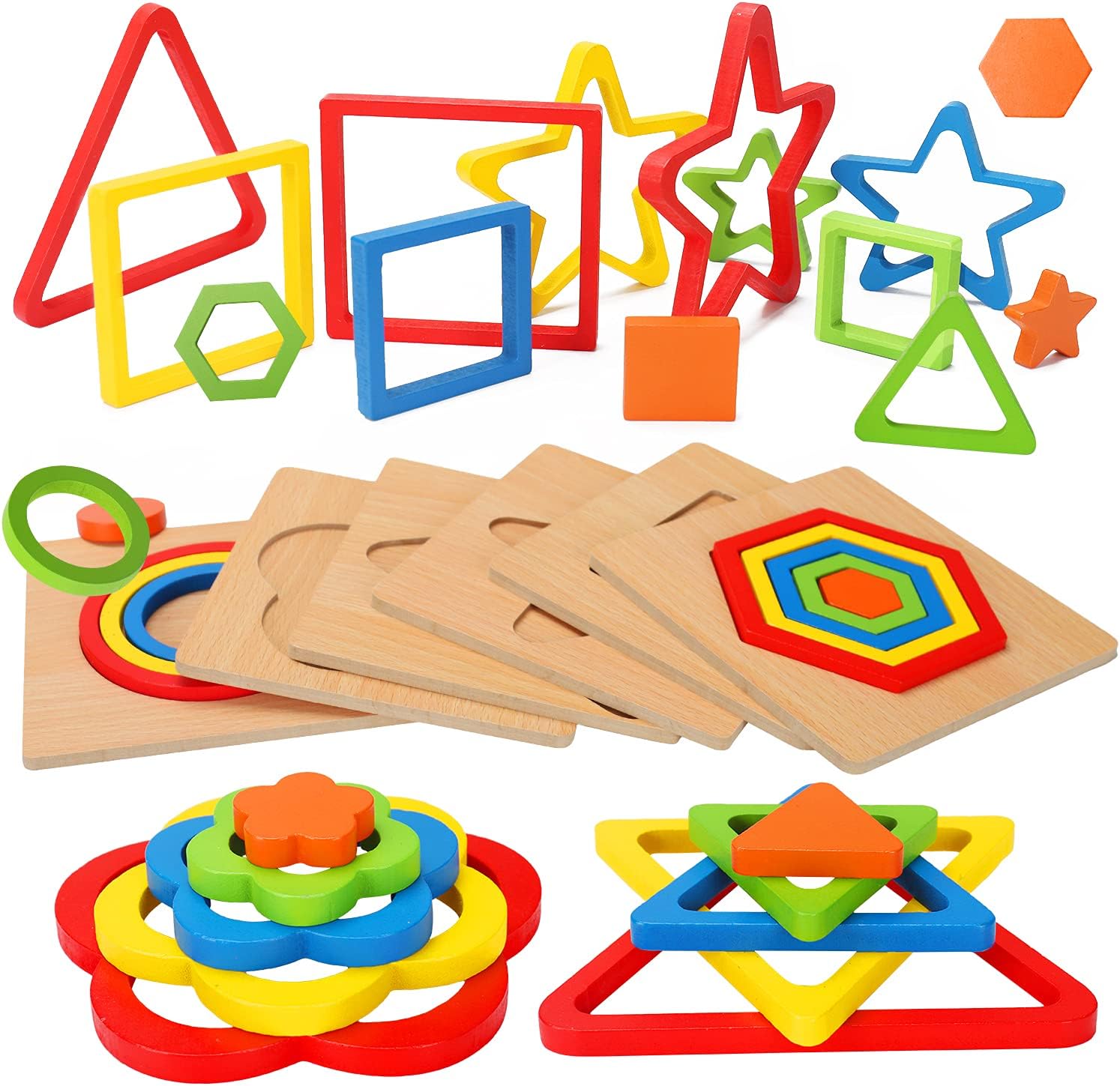 Augtoy Montessori wooden shape sorting puzzle front view