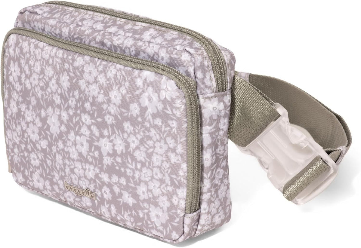 Baggallini Modern Belt Bag side profile and zipper compartments