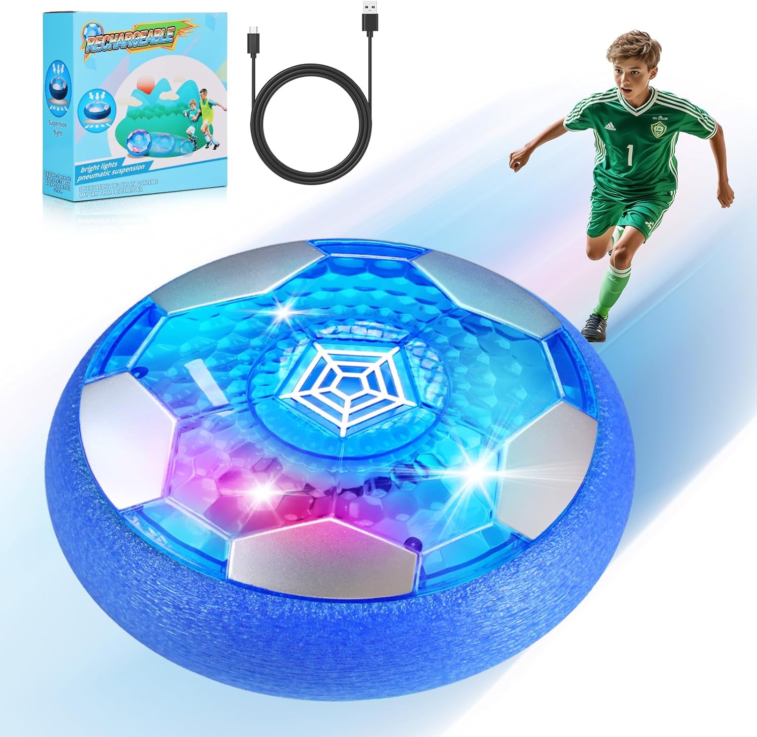 BaLaM hover soccer ball blue front view active indoor toy