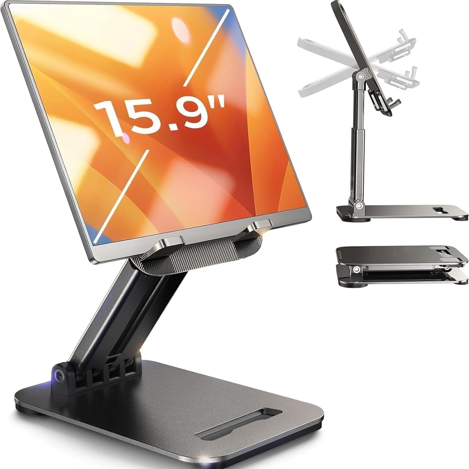 LISEN adjustable iPad stand front view on a modern home office desk.