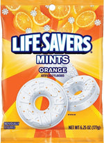 Three individual bags of Life Savers Orange Mint hard candies.