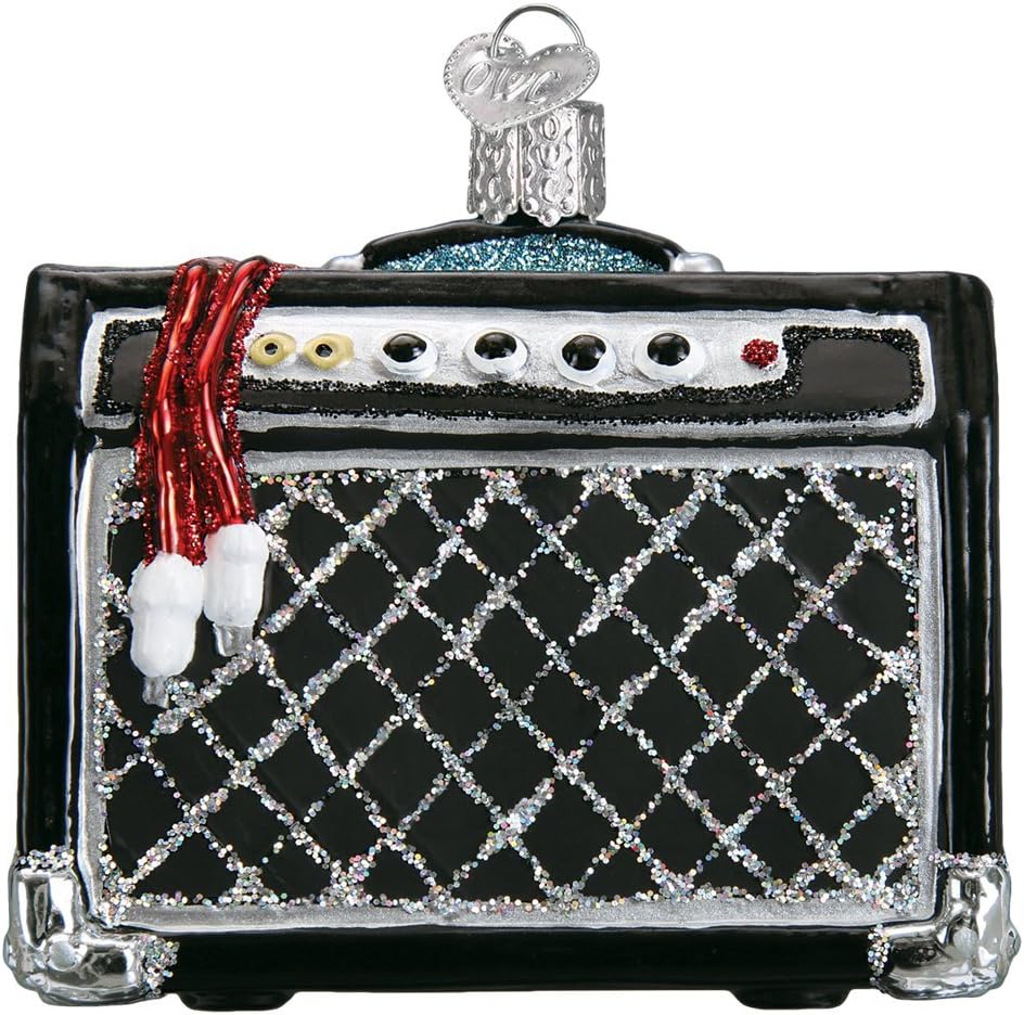 Old World Christmas ukulele ornament hanging on tree