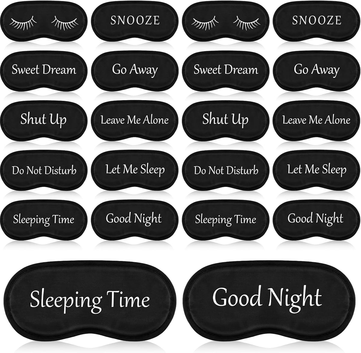 Eurzom 20 Pieces Funny Eye Sleeping Mask front view showing different slogan designs.