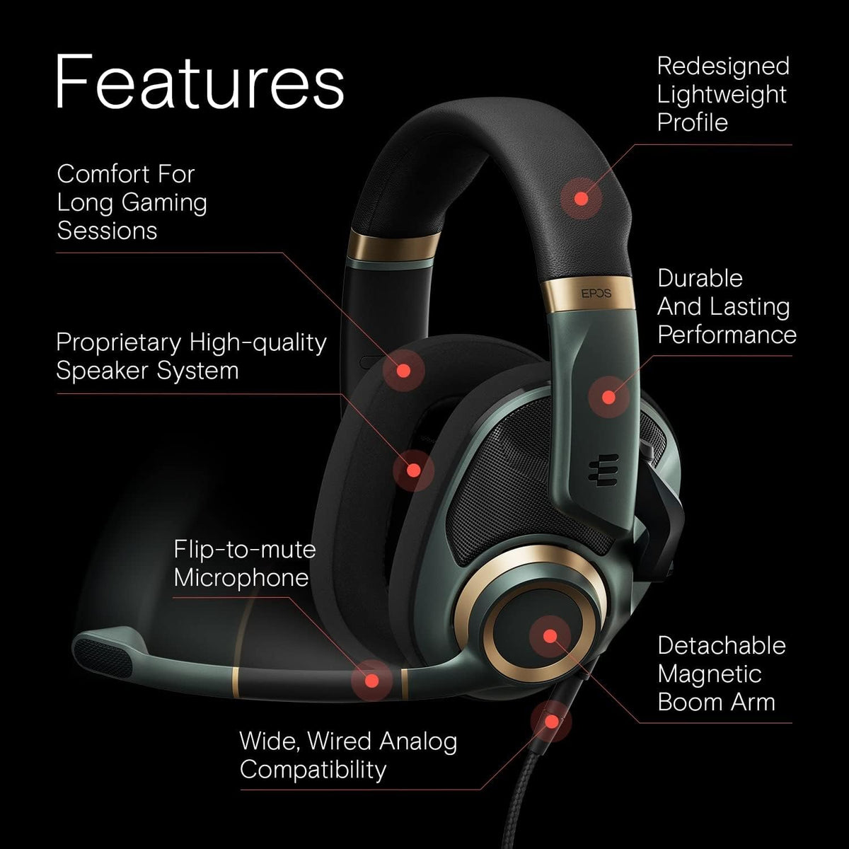 EPOS H6Pro open acoustic gaming headset side profile with headband