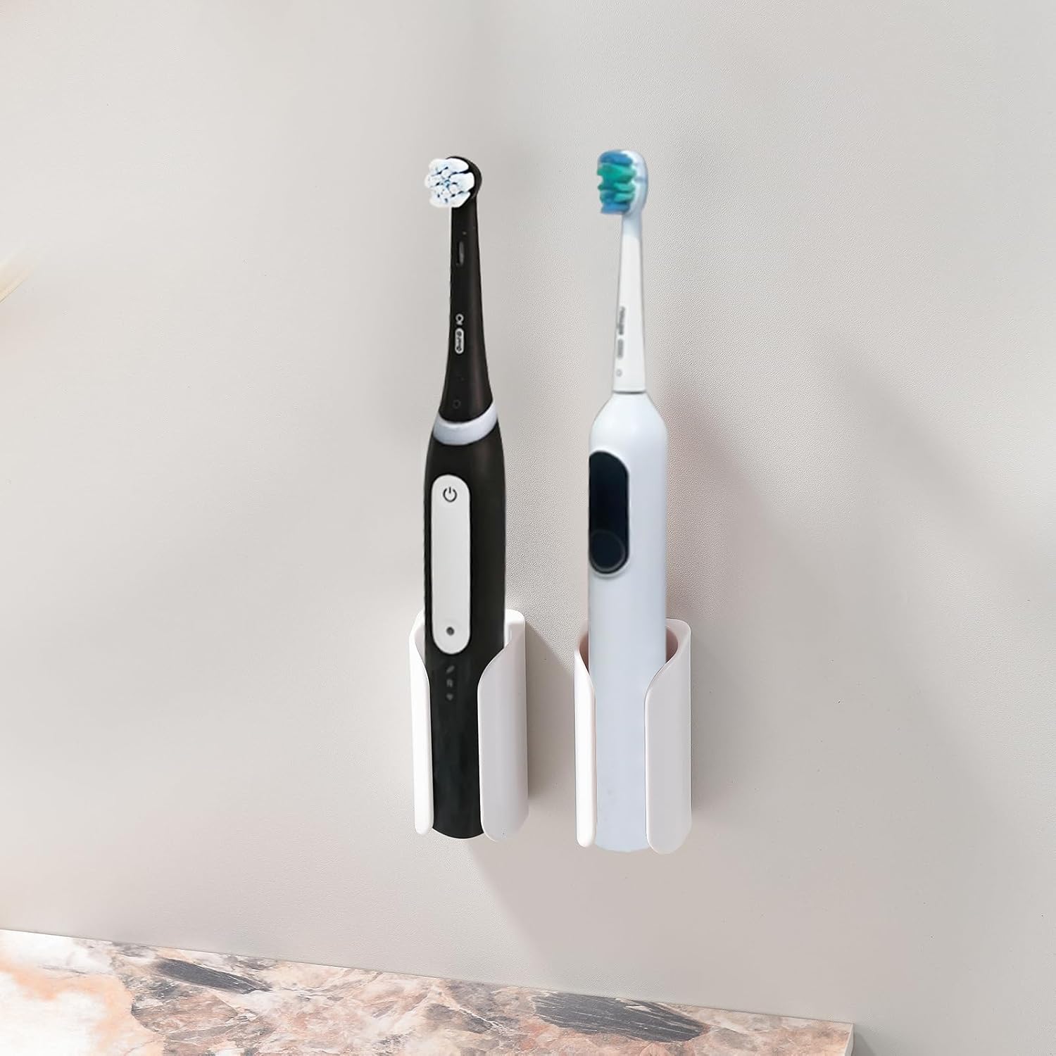 HAVICATO electric toothbrush holder wall mounted front view in white bathroom setup