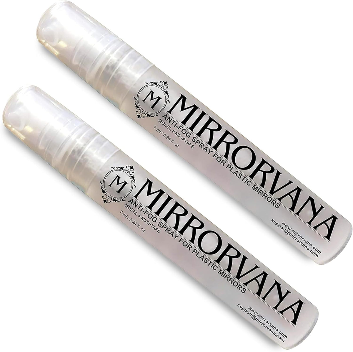 Mirrorvana Anti Fog Spray twin pack front view on bathroom counter