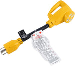 Camco adapter connected setup illustration for campers and generators.