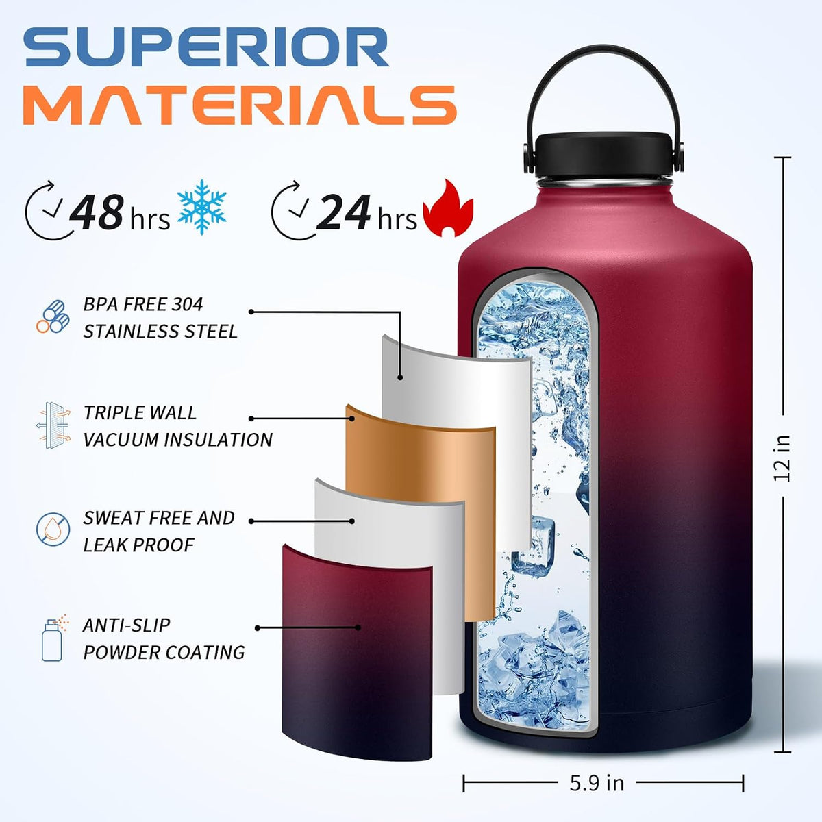 RRYFOUR stainless steel water bottle with carrying pouch