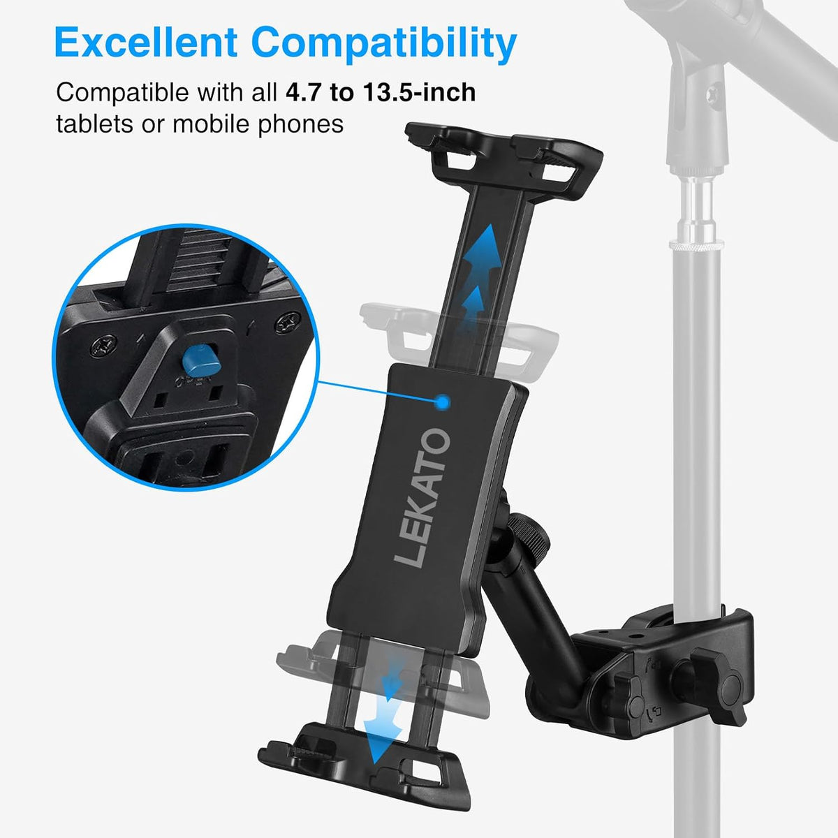 LEKATO universal phone holder showing rubber padded grip claws